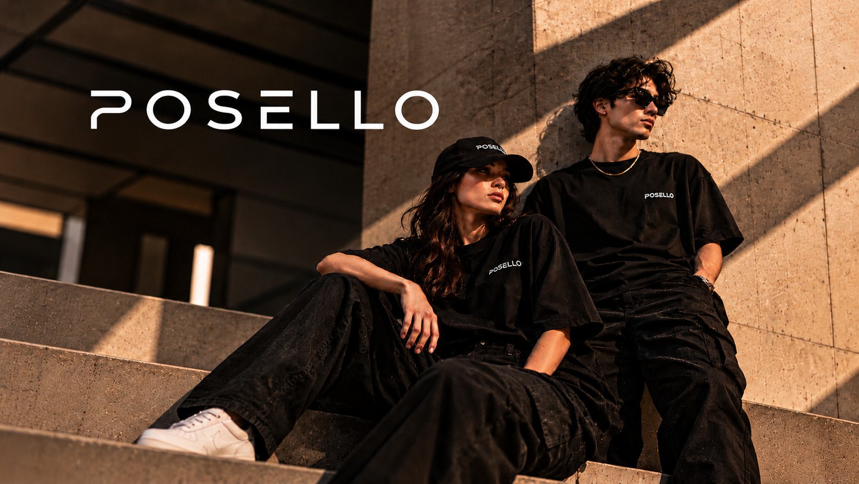 POSELLO fashion campaign in warm golden-hour light